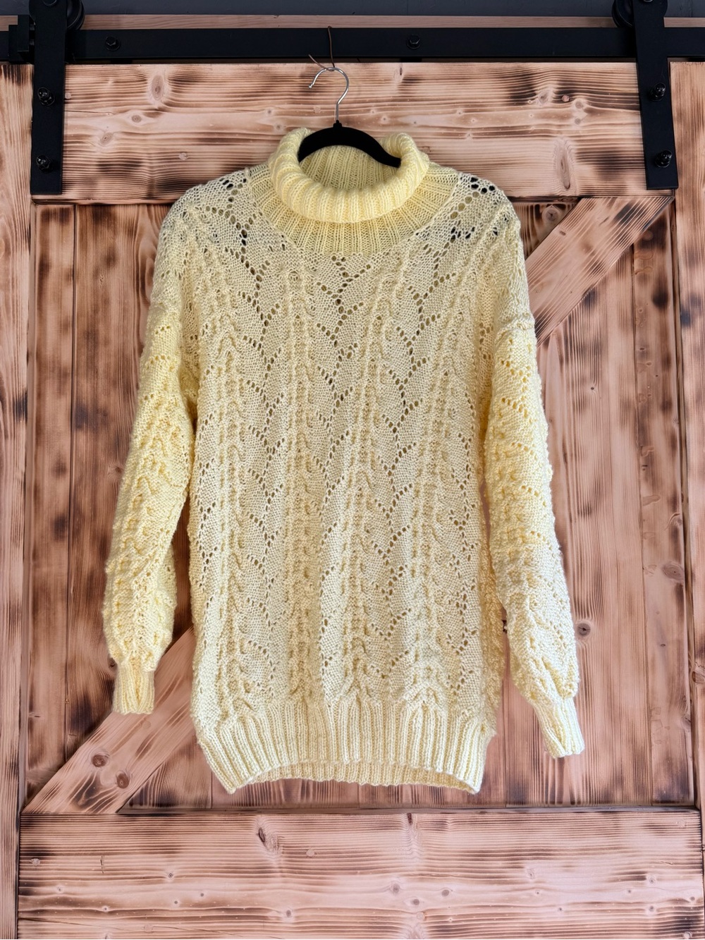Women's Pale Yellow Open-Knit Crewneck Sweater